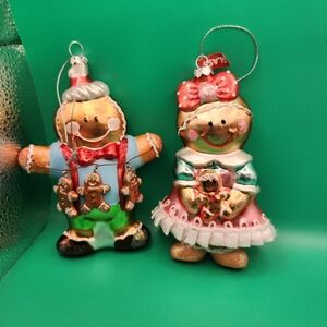 Gingerbread Boy & Girl Glass Christmas Ornaments.       XMAS